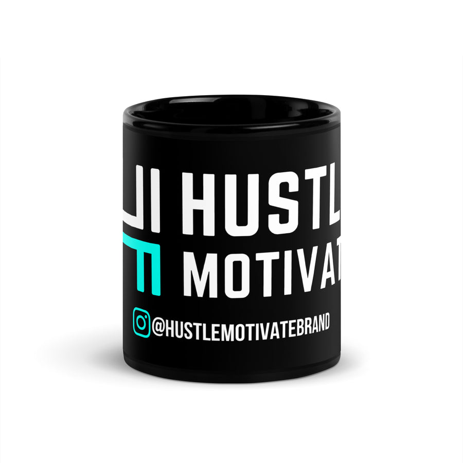 Hustle Motivate Black Glossy Mug