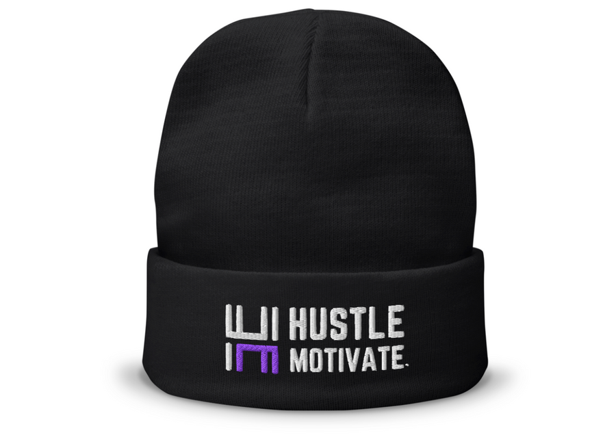 Hustle Motivate Embroidered Toque | Black & Purple