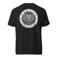 Hustle Motivate OG Owl Throwback T-Shirt in Black, back ghost mockup view with large circular original owl artwork.