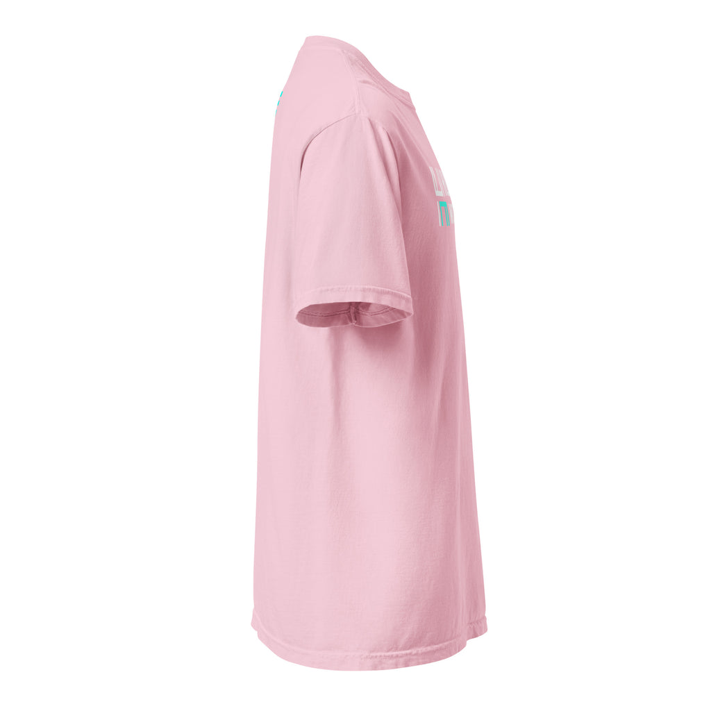 Blossom Hustle Motivate heavyweight T-shirt, right side view with plain short sleeve.
