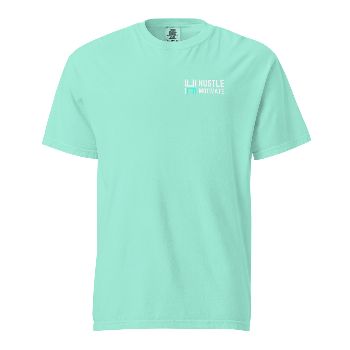 Hustle Motivate OG Owl Throwback T-Shirt in Chalky Mint, front ghost mockup view with small white and teal HM chest logo.