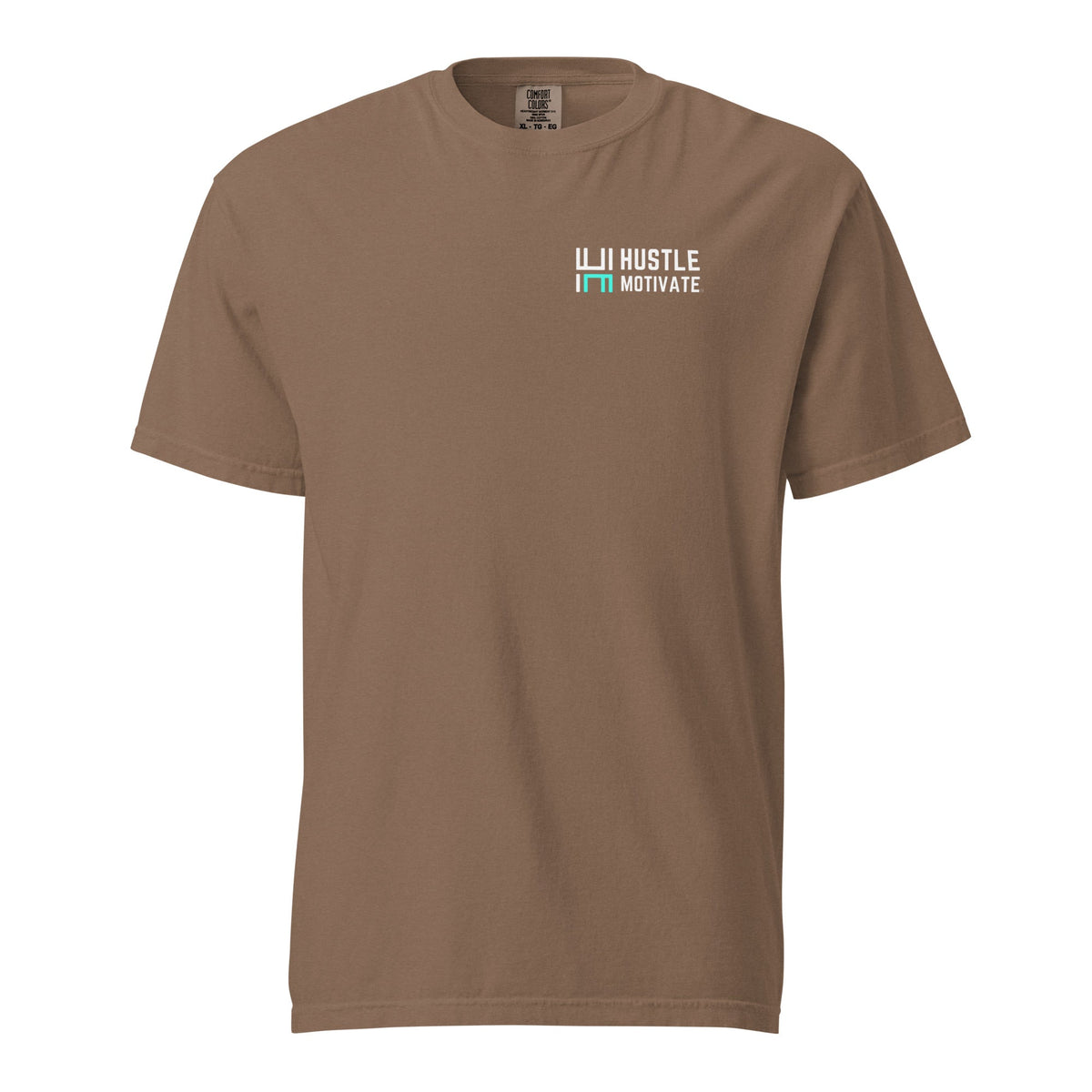Hustle Motivate OG Owl Throwback T-Shirt in Espresso, front ghost mockup view with small white and teal HM chest logo.